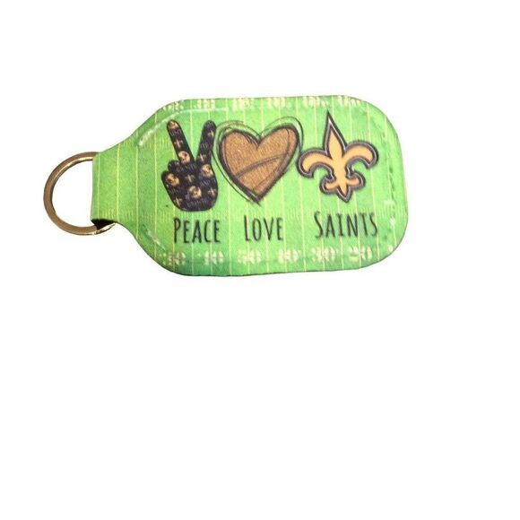 𝅺PEACE Love And Saints Hand Sanitizer Holder Keychain Green - Picture 1 of 3